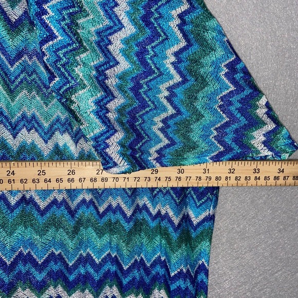 Susan Graver Cardigan Womens XL Blue Green Chevron Kimono Sleeve Tasseled Casual - Picture 7 of 14